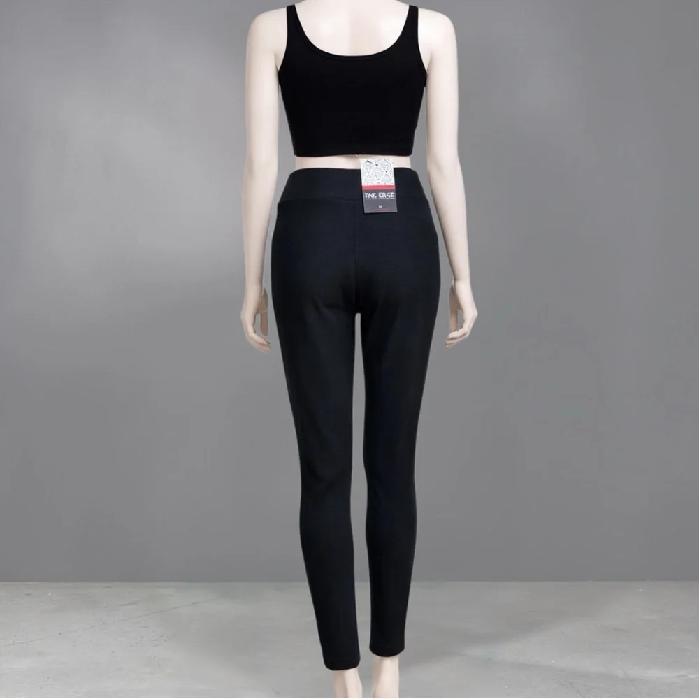 Women's Black High-Waist Slim Pants with Gold Zipper Detail